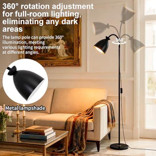 Bright Modern Black Gooseneck Floor Lamp 3-Color Dimmable - color: Black Dimming