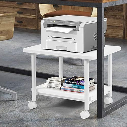 Printer Holder Printer Stand Printer Desk 2-Tier Printer Stand Rolling Printer Cart with 2 Storage Shelves Mobile Machine Storage Rack for Home Office Printer Shelf Printer Rack Printer Table - color: Bianco