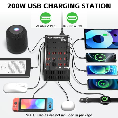 250W 50A USB Charging Station for Multiple Devices, 50 Port Fast USB Charger Block, Desktop Wall Fast Charger with Intelligent Protection, USΒ Power Strip Suitable for Home Office School