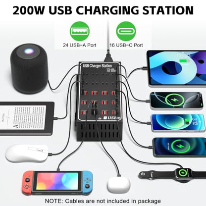 250W 50A USB Charging Station for Multiple Devices, 50 Port Fast USB Charger Block, Desktop Wall Fast Charger with Intelligent Protection, USΒ Power Strip Suitable for Home Office School