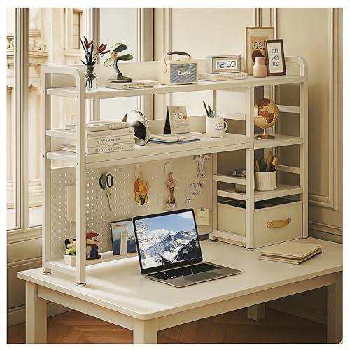 Desktop Bookshelf, pegboard Storage and Organization Rack, Dorm Desk Shelf, Desk Hutch, Desktop Storage for Office, Study, Student Display Rack,Desktop Shelves (White 53.2" Lx9.9 Wx37 H) - color: White, size: 53.2"Lx9.9"Wx37"H