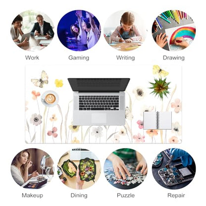 Faux Leather Large Mouse Pad, Office Desk Mat, 31.5"x15.7", Butterflies - color: Floral Butterflies, size: 31.5L x 15.7W inches