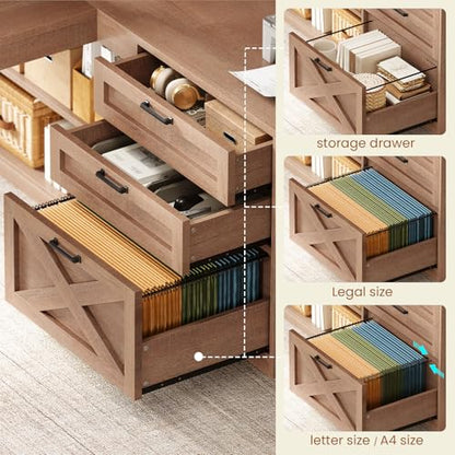 SEDETA 61" L Shaped Office Desk with Drawers and Storage, Light Brown - color: Brown, size: 61 inches