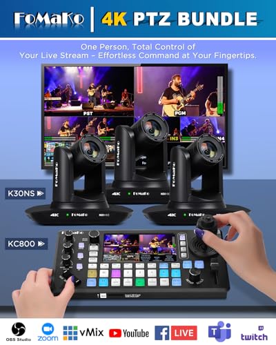 FoMaKo K30NS 4K 30x Optical Zoom PTZ Camera with NDI 6 & NDI HX3, AI Auto-Tracking Gen 3, 3G-SDI/LAN/USB3.0/HDMI – Professional Live Streaming Camera for Church, Worship, Education & Conference - color: Light Black