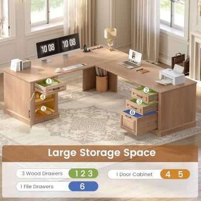 SEDETA 69" Executive L Shaped Computer Desk with 4 Drawers, Storage - color: Oak, size: L Shaped Desk