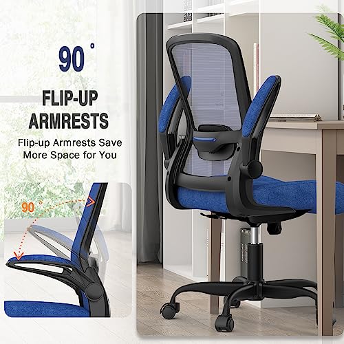 Ergonomic Office Chair w/Adjustable Lumbar, Flip Armrest, 135° Recline - color: Royal Blue