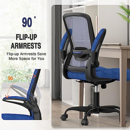Ergonomic Office Chair w/Adjustable Lumbar, Flip Armrest, 135° Recline - color: Royal Blue