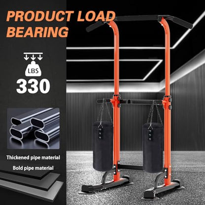 soges Power Tower Pull Up Bar Station, Free Standing Pull Up Rack Dip Station for Home Gym, Height Adjustable Home Strength Training Fitness Workout Equipment - color: Orange