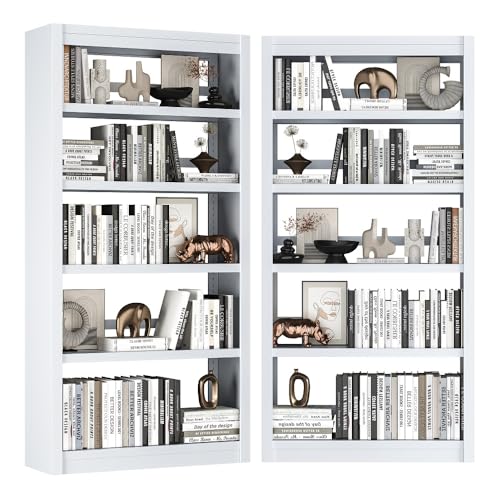 White 5-Tier Metal Bookcase, 69″ Heavy-Duty Sturdy Home Office Bookshelf | Holds Up 200 Books, Adjustable Shelves, Heavy-Duty Load, Fast Screw-Free Assembly, Widely Used Home & Office Storage - color: White, size: Style1-31.5"W