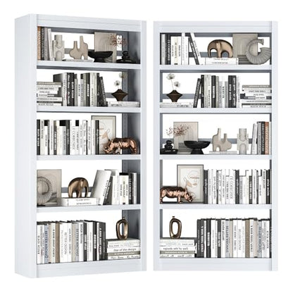 White 5-Tier Metal Bookcase, 69″ Heavy-Duty Sturdy Home Office Bookshelf | Holds Up 200 Books, Adjustable Shelves, Heavy-Duty Load, Fast Screw-Free Assembly, Widely Used Home & Office Storage - color: White, size: Style1-31.5"W