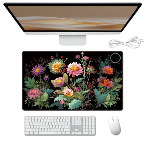 Heated Desk Pad 23.6" x 14.2" 3 Large Heated Mouse Pad with Heat Levels (40°C/45°C/50°C) & 3H Auto Shut-Off Desk Mat Fast Heating PU Leather Warmer Mousepad for Home Office - Beautiful Floral Flowers - color: Beautiful Floral Flowers, size: 23.6 x 14.2 in