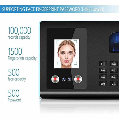 Time Clocks for Employees Small Business with Face Recognition, Finger Scan, Password in One, Biometric Fingerprint Time Attendance Machine, Offline Intelligent Terminal Clock Machine,110V - color: 110V
