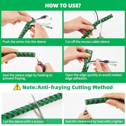 Cable Sleeve 1/4 Inch x 25FT Self-Wrapping Wire Loom - color: Black green, size: 1/4"-25ft