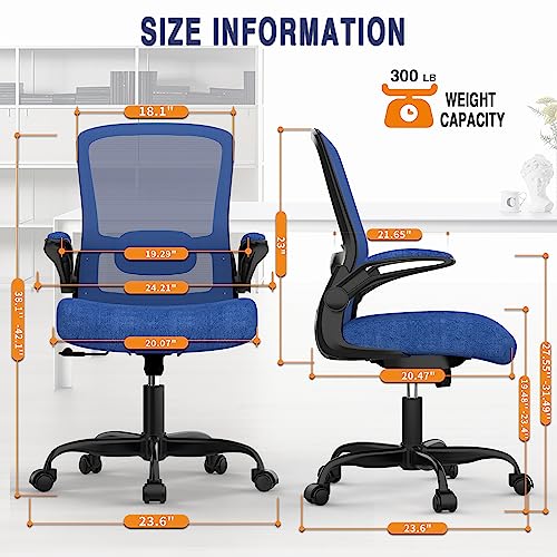 Ergonomic Office Chair w/Adjustable Lumbar, Flip Armrest, 135° Recline - color: Royal Blue