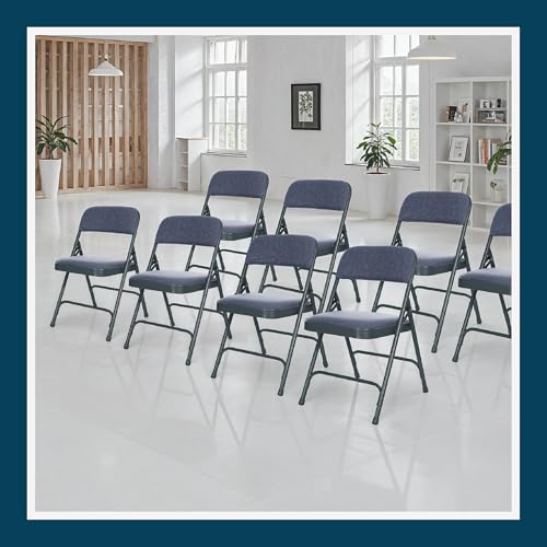 OEF Furnishings OEF2200 Series Heavy-Duty Premium Fabric Padded Upholstery Double-Hinged Folding Chairs (4-Pack, Midnight Blue) - color: Blue/Blue