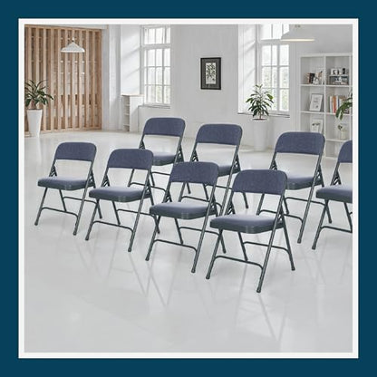 OEF Furnishings OEF2200 Series Heavy-Duty Premium Fabric Padded Upholstery Double-Hinged Folding Chairs (4-Pack, Midnight Blue) - color: Blue/Blue