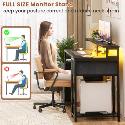 Aheaplus 59" Gaming Computer Desk with 3 Drawer, Power Outlet, Led Lights - color: Black
