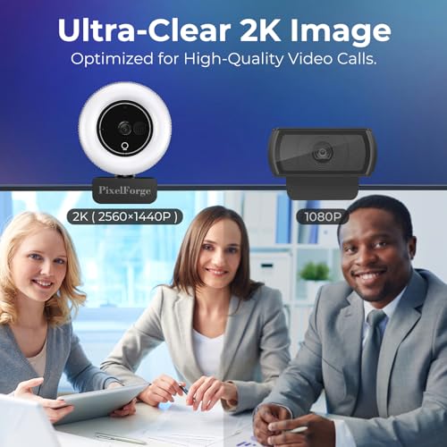 2K Webcam for PC with Microphone & Light & Privacy Cover, Web Camera for Desktop Computer/Laptop/Monitor/Mac, USB Streaming Camera for Zoom/Skype/Teams/Video Calling/Studying and Conference - color: Silver, style: 2K Sony Sensor