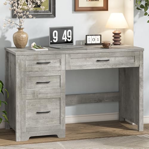 Vabches Home Office Desk with 3 Storage Drawers, Grey | Farmhouse 47" Wood Computer Desk with File Drawer, Workstation for Home Office, Writing, Study - color: Grey, size: Without Charging Station