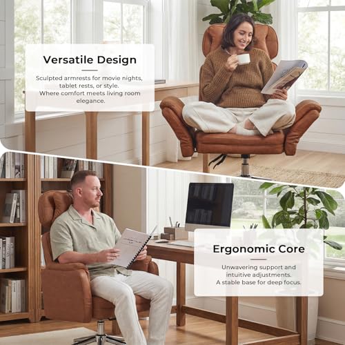 Big and Tall Ergonomic Office Chair, Criss Cross Desk Chair with Pivot Arms | High Back Executive Leather Chair with Spring Seat, Wide Computer Gaming Chair for Home, Makeup & Bedroom, Brown, 49.6”H×22”W - color: Brown, size: 49.6”H×22”W
