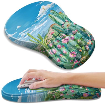 YIWEI Ergonomic Mouse Pad with Wrist Rest for Carpal Tunnel Pain Relief - color: Cactus