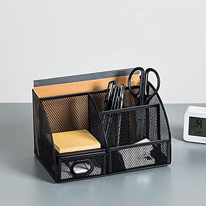 Amazon Basics Mesh Pen Holder and Desktop Desk Organizer, Office Caddy Storage for Writing Utensils, 9.1 x 5.9 x 5.5 inches, Black - style: Pen Holder Organizer