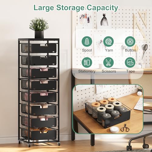 EasyPAG Rolling Storage Cart With 8 Drawers, Metal Craft Organizers And Storage Cart With Wood Tabletop, 30 Lbs Capacity Per Drawer For Home Office Classroom And Dorm, Black - size: 8 Drawers
