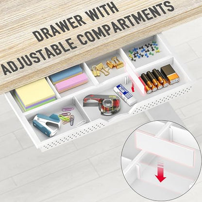 SHW Mobile Electric Height Adjustable Standing Desk w/Drawer, Maple | 40" Wide Top | w/ Memory Presets and Cable Management | Drawer with adjustable compartments | Hanging Hooks - color: Maple