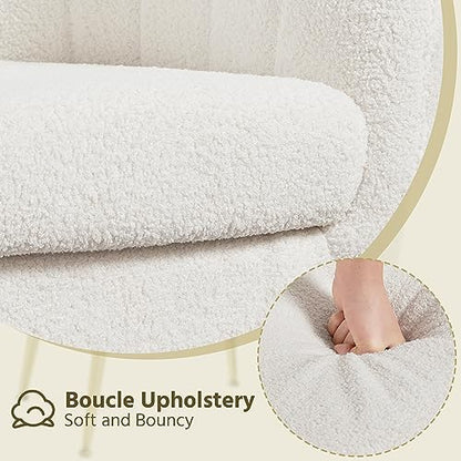 Yaheetech Barrel Accent Chairs Set of 2, Modern Cozy Vanity Chairs, Ivory | Boucle Fabric Armchair with Gold Metal Legs, Reading Chair with Removable Seat Cushion for Living Room Bedroom Small Space - color: Ivory