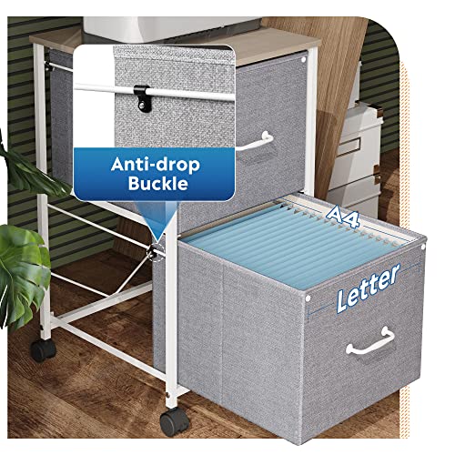 DEVAISE 2 Drawer Mobile File Cabinet, Fabric Vertical Filing Cabinet - color: Light Grey