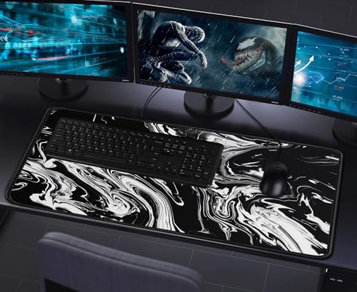 Large Gaming Mouse Pad with Stitched Edges, Non-Slip Natural Rubber Base - color: Black White, size: 31.5L x 15.7W inches
