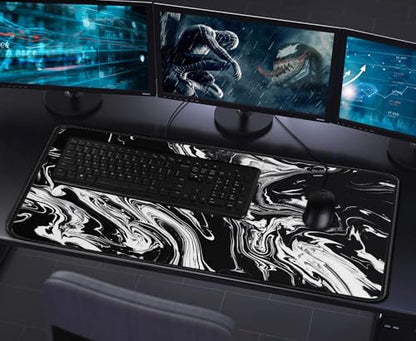 Large Gaming Mouse Pad with Stitched Edges, Non-Slip Natural Rubber Base - color: Black White, size: 31.5L x 15.7W inches