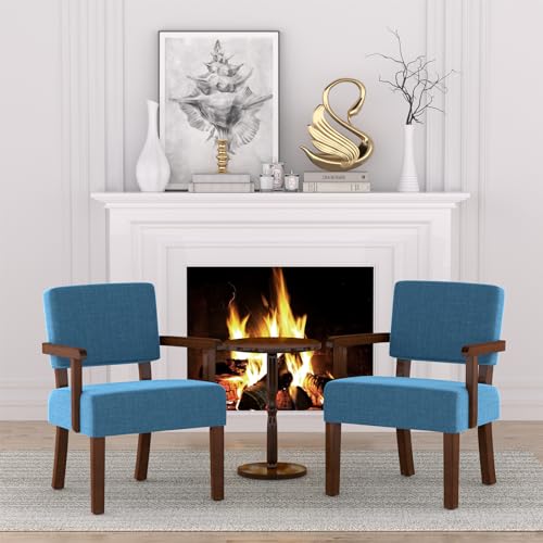 FAGAGA Accent Chair with Solid Wood Frame,Arm Chairs with Soft Seat - color: Blue, size: Chair