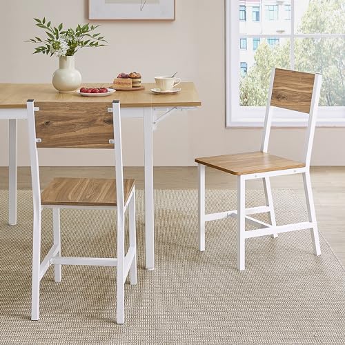 VASAGLE Dining Chair Set of 2, Rustic Wood Chairs with Metal Steel Frame, Easy to Assemble, Comfortable Seat, Modern Farmhouse Chair for Kitchen, Bedroom, Living Room, Wheat Brown and Cloud White - color: Wheat Brown + Cloud White, size: 2 Pack