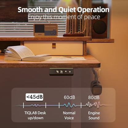 TIQLAB 48 * 24 inch Standing Desk with Two Drawers&Top Shelf, Maple | Smooth Height Adjustment, 2 Memory Presets, One-Touch Control, Stable Steel Frame, 176 lbs Capacity, Easy Assembly - color: Maple, size: 47*24 inch without keyboard tray