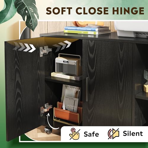 DEVAISE Office Storage Cabinet, Lateral Printer Stand, Black | Doors and Shelves, Mobile File Cabinet, Large Office Supplies and Craft Storage - color: Black