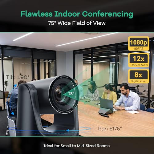 TONGVEO PTZ Camera AI Auto Tracking 12X Optical Zoom Conference Room Camera Wide View HDMI/USB3.0 60fps 1080P Video Conference for Church Worship Meeting Online Learn with Zoom YouTube OBS and More - color: Phantom