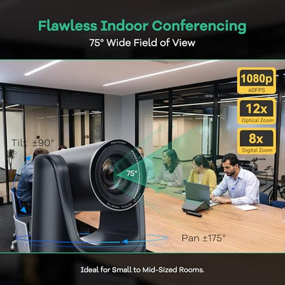 TONGVEO PTZ Camera AI Auto Tracking 12X Optical Zoom Conference Room Camera Wide View HDMI/USB3.0 60fps 1080P Video Conference for Church Worship Meeting Online Learn with Zoom YouTube OBS and More - color: Phantom