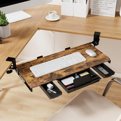 ETHU Corner Keyboard Tray Under Desk with Metal Rail, 26.8x11.8", Walnut - color: Wood