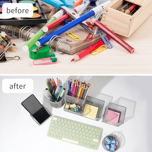 6 Pack Mesh Metal Desk Organizer Stationery Storage Set Silver - color: Silver