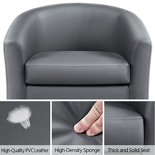 Topeakmart Faux Leather Club Chair, Modern Accent Chair, Gray | PU Leather Barrel Chairs, U-shaped Backrest, Foam Seat, 18" Seat Height, Solid Wood Legs - color: Grey, size: Set of 1