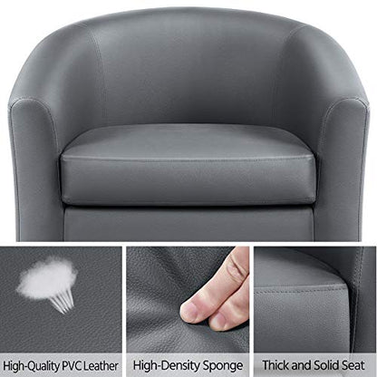 Topeakmart Faux Leather Club Chair, Modern Accent Chair, Gray | PU Leather Barrel Chairs, U-shaped Backrest, Foam Seat, 18" Seat Height, Solid Wood Legs - color: Grey, size: Set of 1