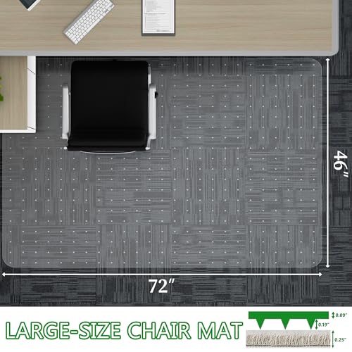 100pointONE Extra Large Office Chair Mat for Carpet, 46" x 72" Clear Desk Chair Mat for Low Pile Carpeted Floors- Easy Glide Plastic Floor Mat for Office Chair on Carpet - color: Flat-pile Carpets, size: 46" x 72" Rectangular