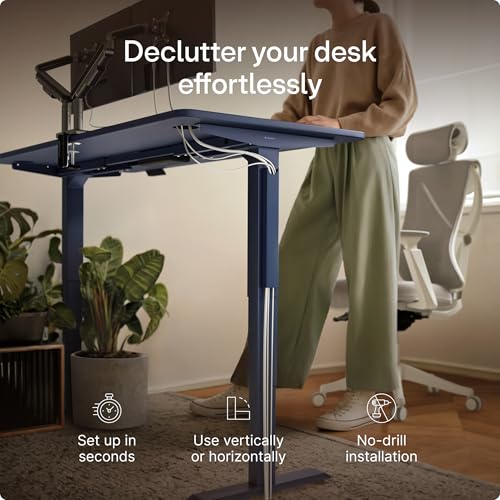 Desktronic Magnetic Cable Management Tray — No Drill Under Desk Cord Organizer, Holds 10 Cables, Reinforced Steel Cable Holder for Home Office, Gaming Setup & Sit-Stand Desks - color: Dark Blue