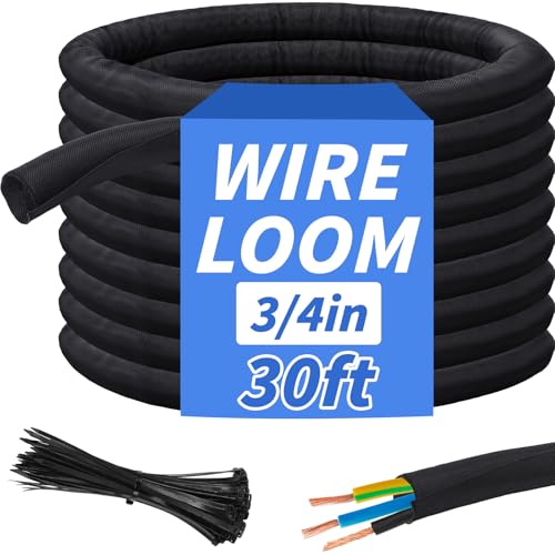 30ft - 3/4in Split Braided Sleeve Cable Management, Self-Wrapping | Flexible loom tubing protects wires from abrasion and heat. Great for automotive, TV, computer, and home electrical use. - size: 3/4inx30ft