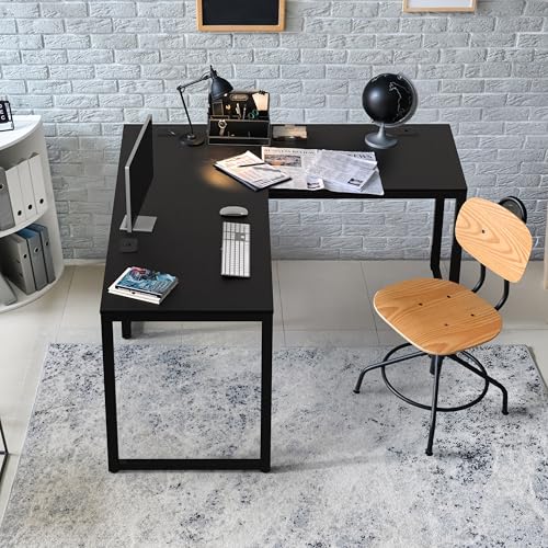 SHW 55 x 60 Commercial-Grade L-Shape Corner Office Computer Desk, Black - color: Black