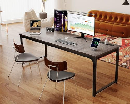 Coleshome 71 Inch Computer Desk with Power Outlet - color: Grey Oak, size: 71 Inches