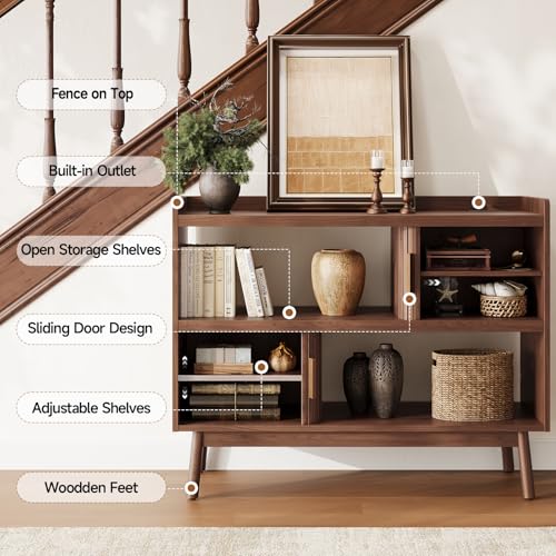 ONBRILL 44" Sideboard Buffet Cabinet with Outlet & Sliding Door, Wlanut - color: Wlanut, size: 44"