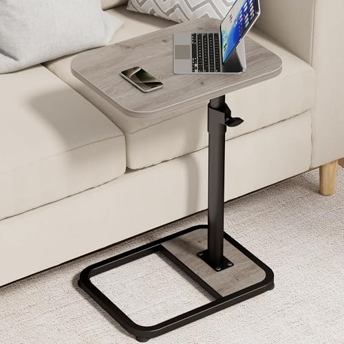 GOYLSER C Shaped End Table for Couch, Height Adjustable Living Room Rotating Couch Tray Tables Sofa Table Tv Trays for Bedroom, Swivel Wooden Side Table for Small Space, Grey - color: Grey, style: Standard