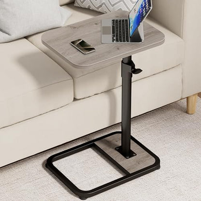 GOYLSER C Shaped End Table for Couch, Height Adjustable Living Room Rotating Couch Tray Tables Sofa Table Tv Trays for Bedroom, Swivel Wooden Side Table for Small Space, Grey - color: Grey, style: Standard